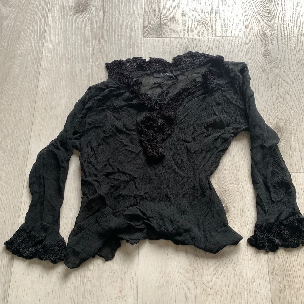 ECI Black Long Sleeve Ruffle Blouse -‎ Women's Sz xs